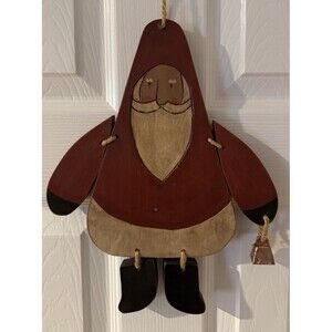 Santa Wood Folk Art Wall Hanging Wooden Carving Farmhouse Chic Country Christmas